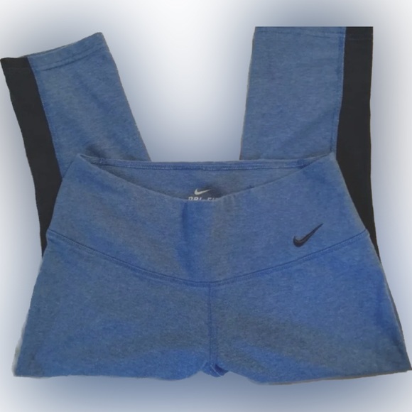Nike Dri-Fit Capri Leggings XS 0-2 Blue & Navy Striped Trim Stretch - Picture 1 of 3